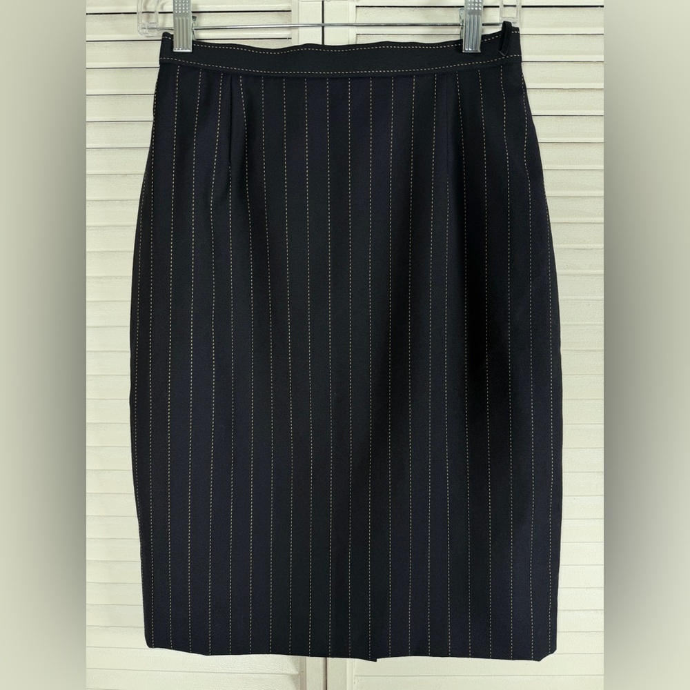 Escada Margaretha Ley Wool Pencil Skirt Black Pinstripe Lined